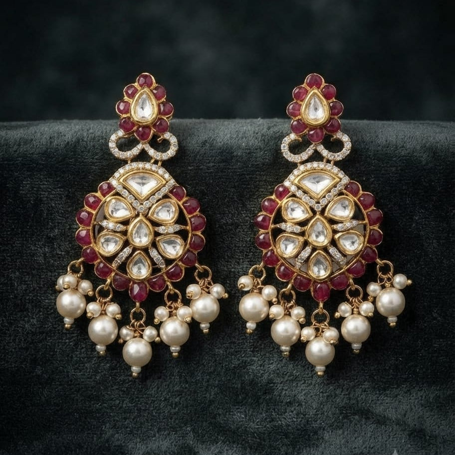 Red polki Dull earrings