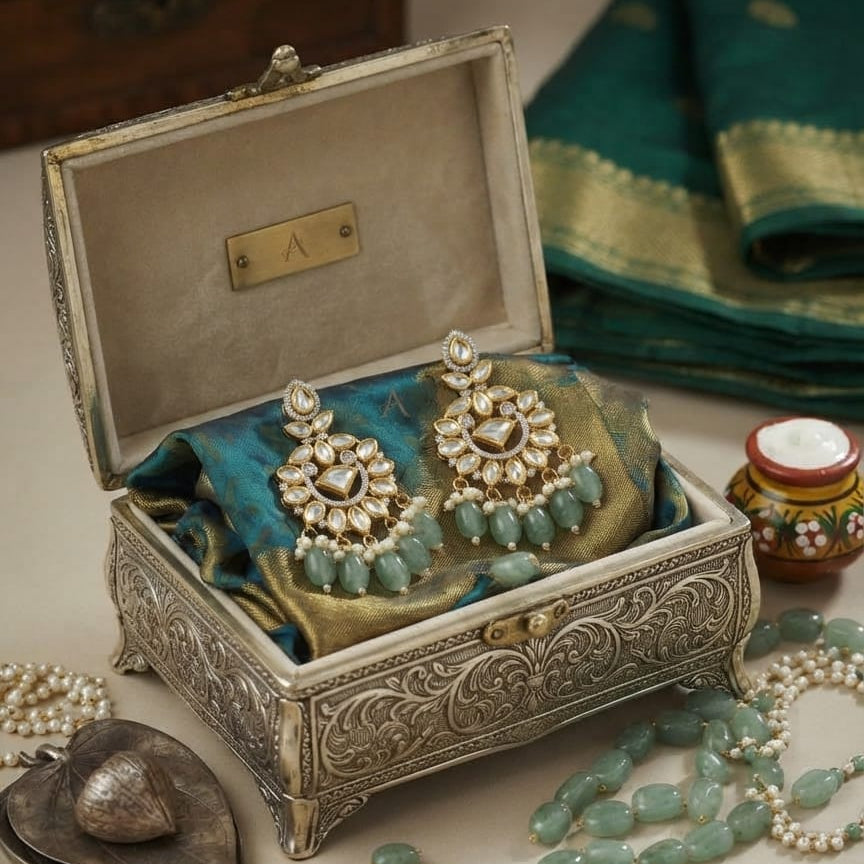 Mint Polki Dull Earrings