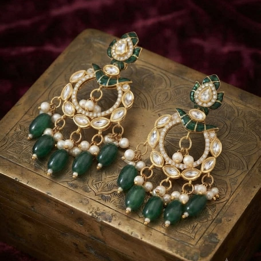 Dark Green Chandbali earrings