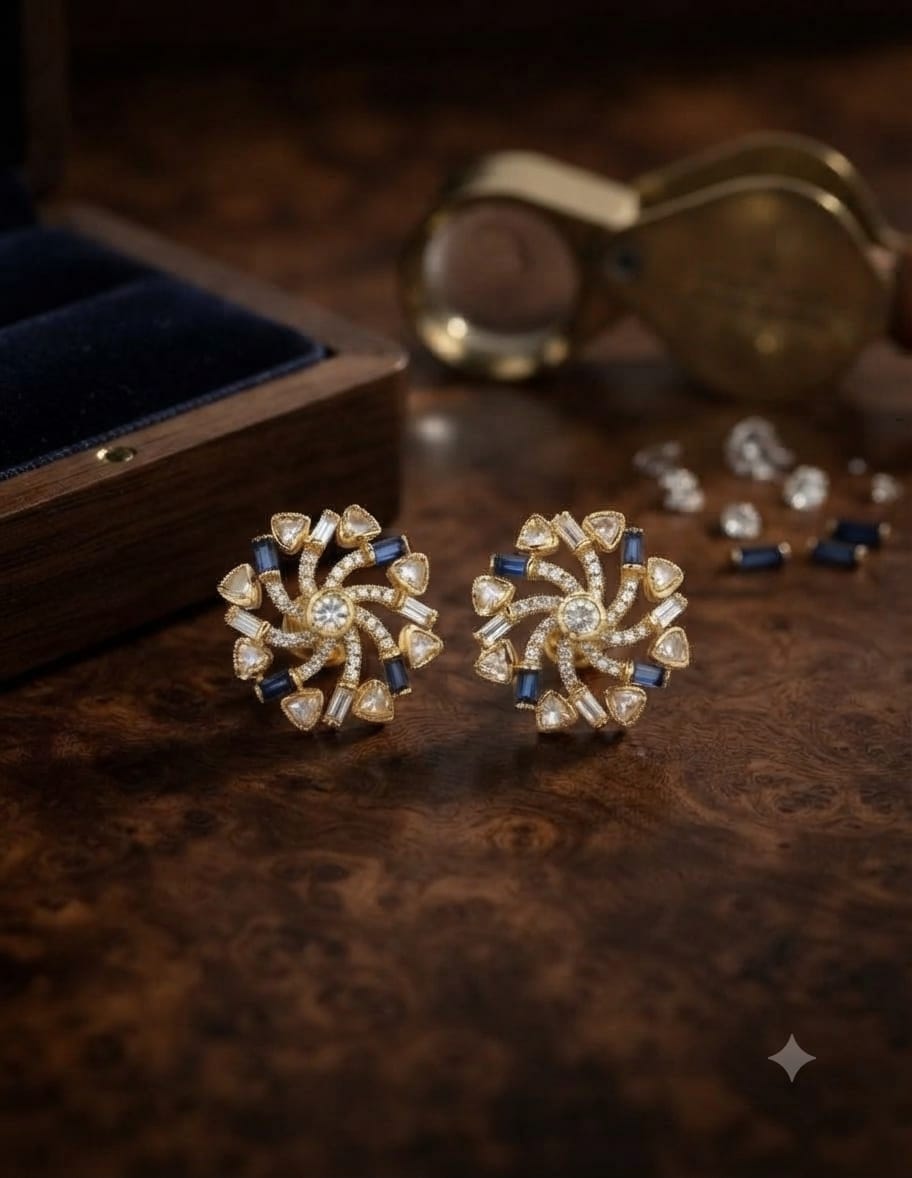 Blue Moissanite Round Earrings