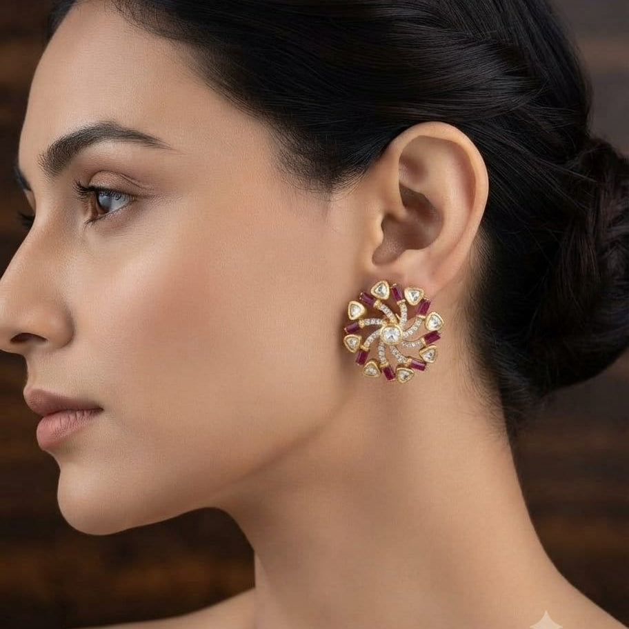 Ruby Moissanite Round Earrings