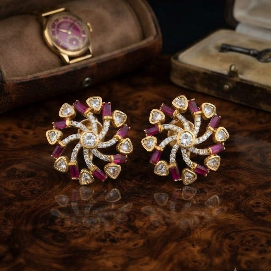 Ruby Moissanite Round Earrings