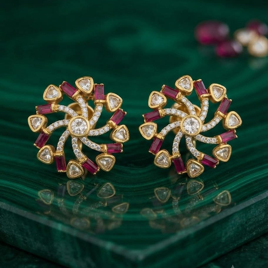 Ruby Moissanite Round Earrings