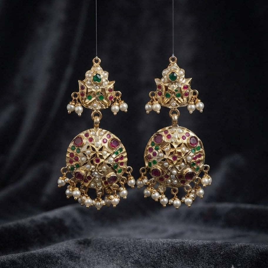 Ruby Green Jadau Earrings