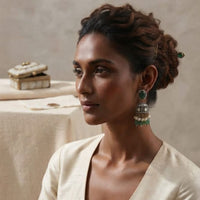 Thumbnail for Green Kundan Jhumki Earrings