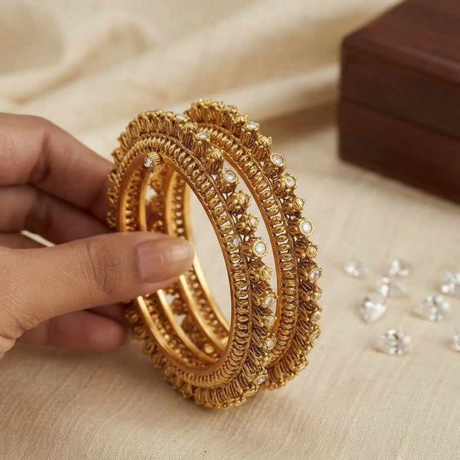 Lotus Gold Lock Bangle