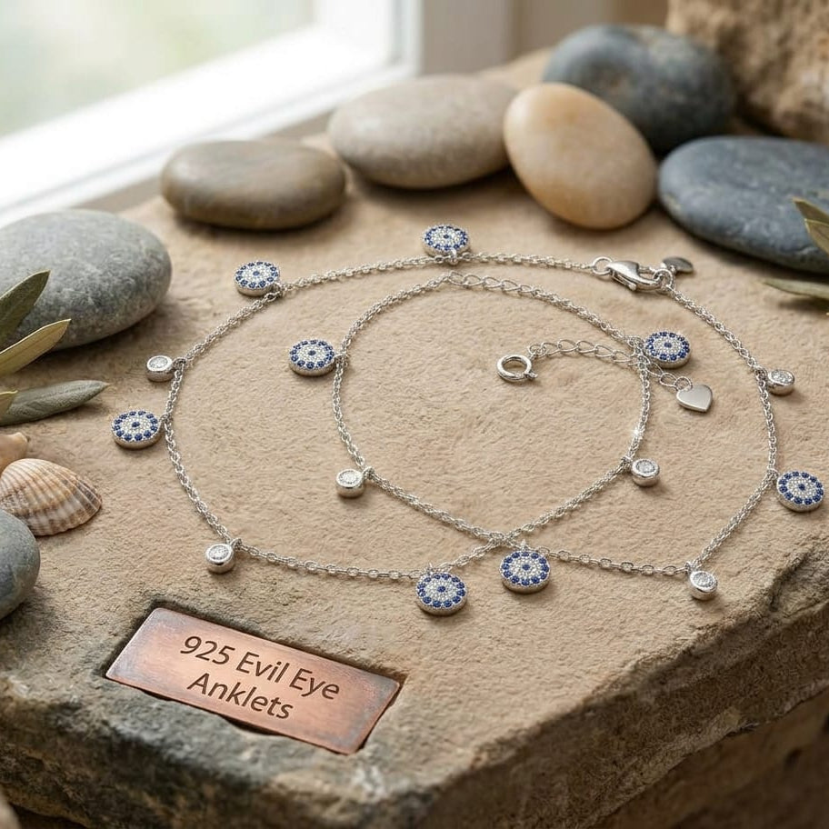 925 Silver Round Evil Eye Anklets