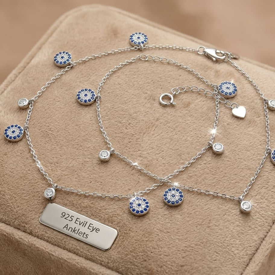925 Silver Round Evil Eye Anklets