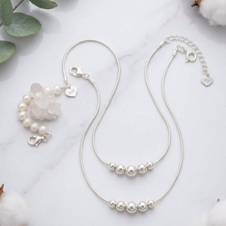 925 Silver Snake Balls Anklets