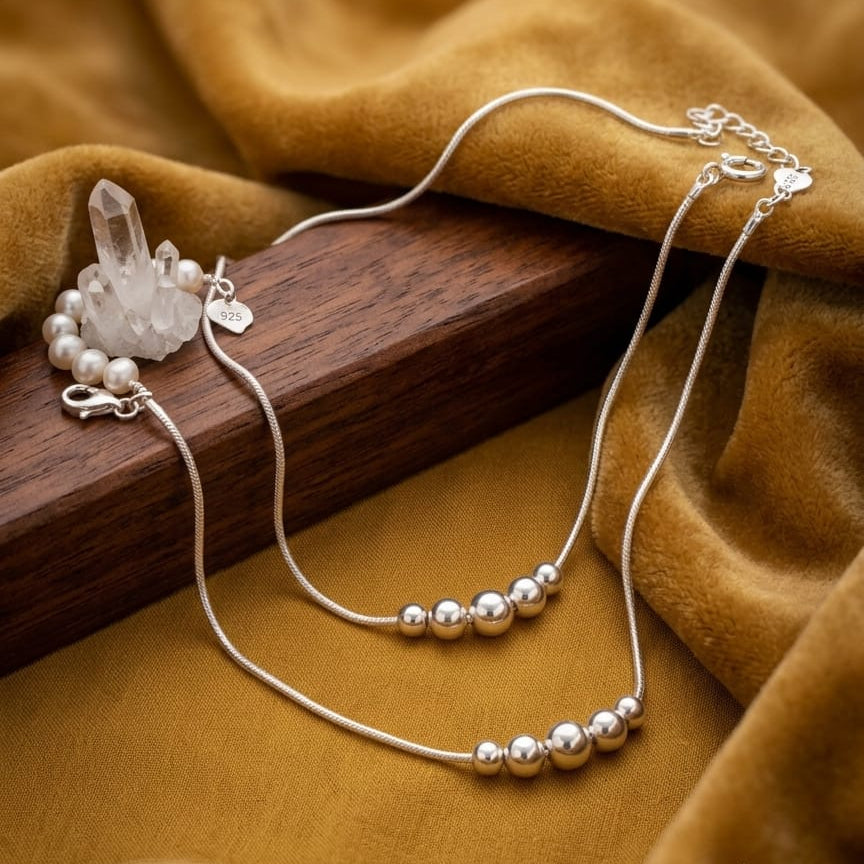 925 Silver Snake Balls Anklets