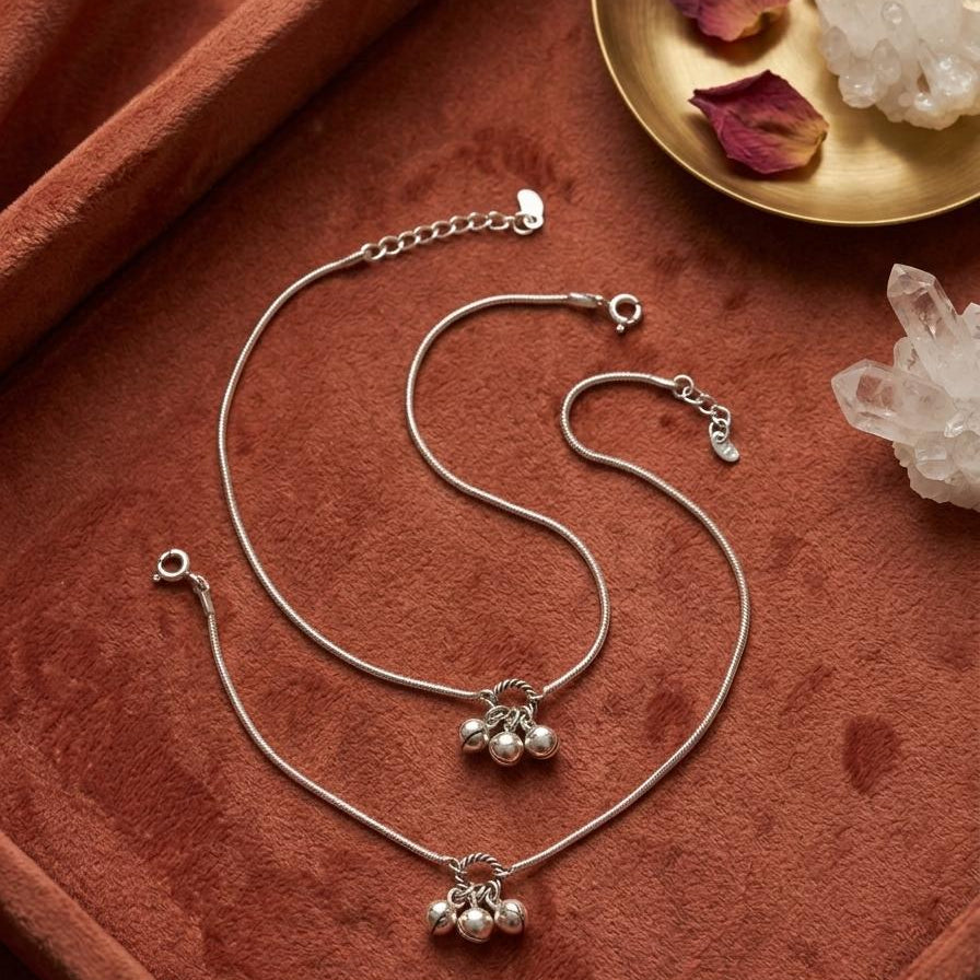 925 Silver Ghungroo Snake Anklets
