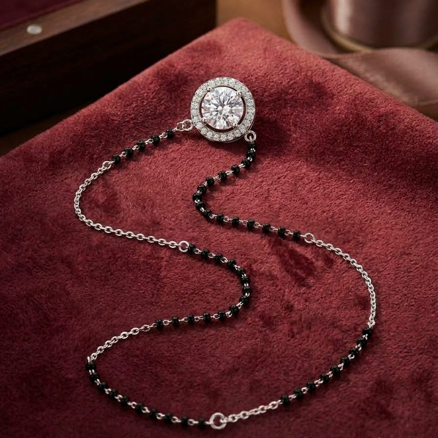 925 Silver Round Studed Mangalsutra Chain