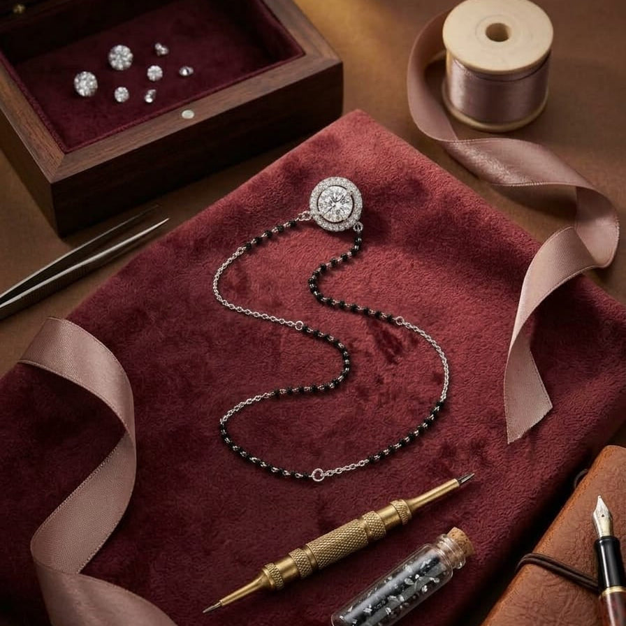 925 Silver Round Studed Mangalsutra Chain