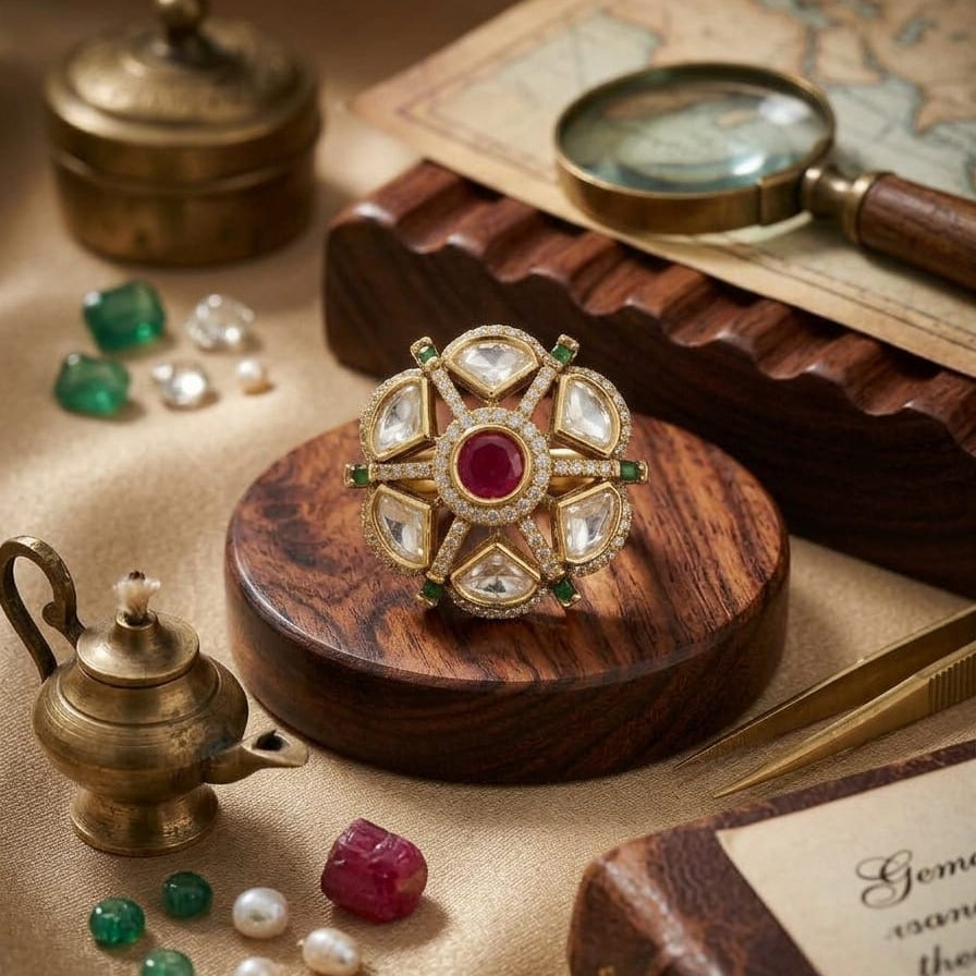 Emerald Polki Ring