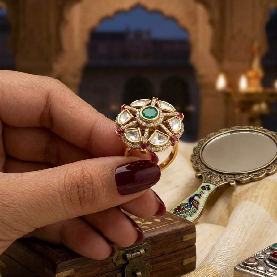 Emerald Polki Ring