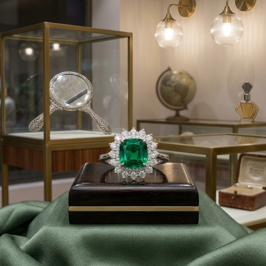 925 Silver Emerald Square Ring