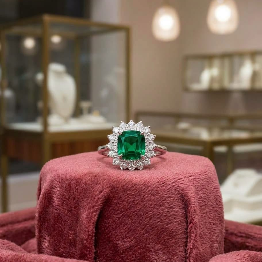 925 Silver Emerald Square Ring