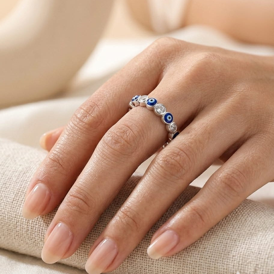 925 Silver Evil Eye Band Ring