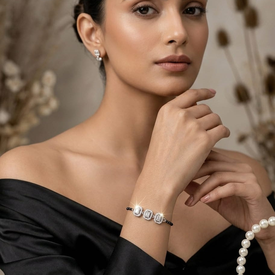 925 Silver Rectangle Hand Mangalsutra Bracelet