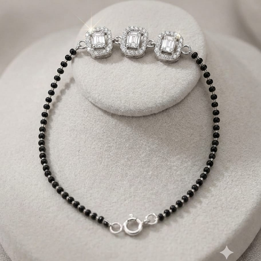 925 Silver Rectangle Hand Mangalsutra Bracelet