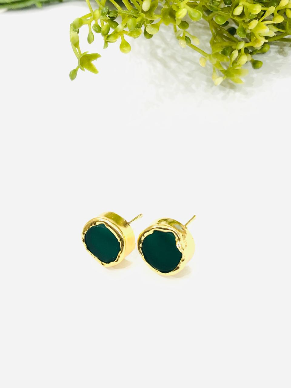 Dark Green Stone Earrings