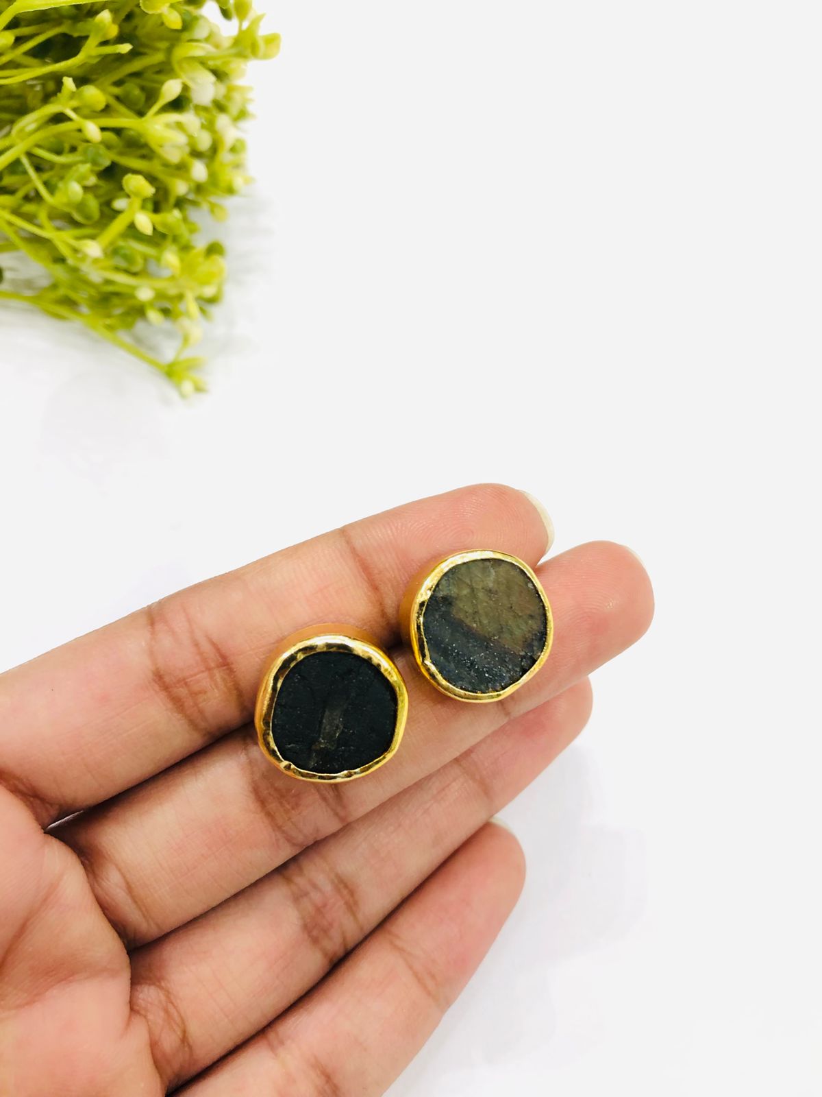 Green Stone Stud Earrings