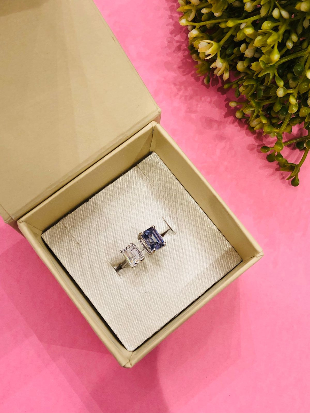 925 Silver Purple Baguette Ring