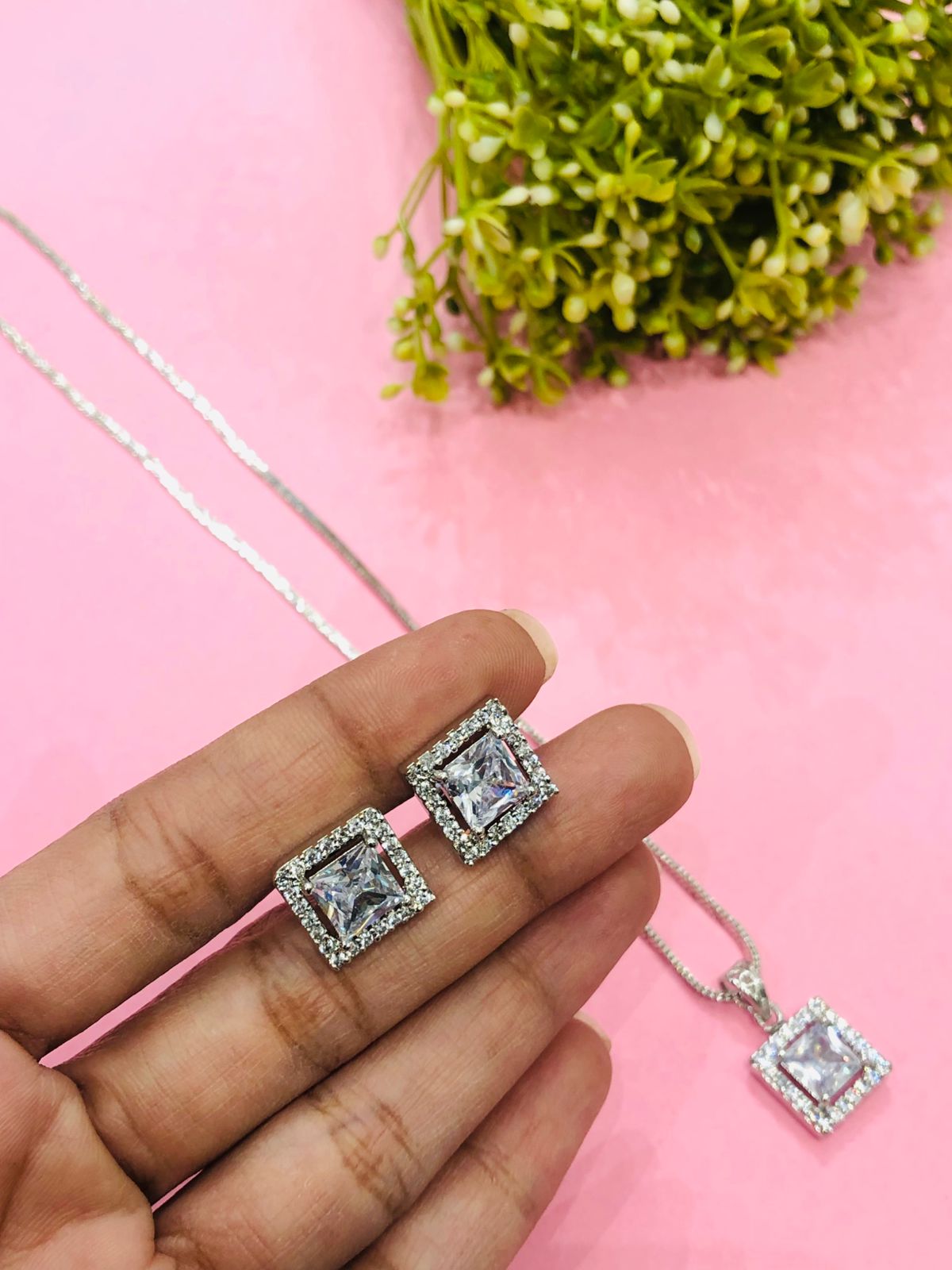 Stone Square Pendant Set