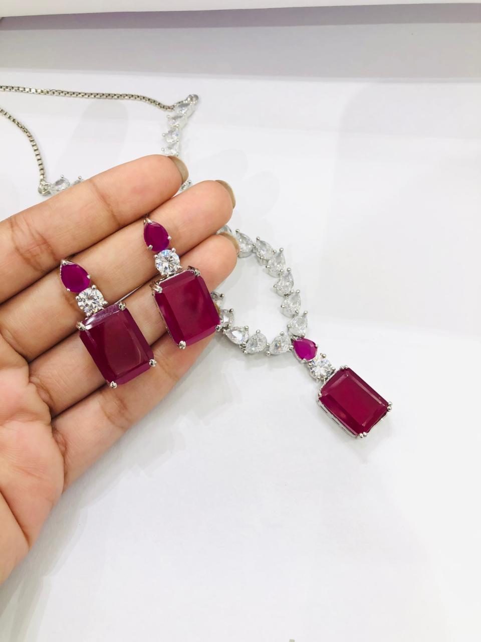 Square Ruby Necklace Set