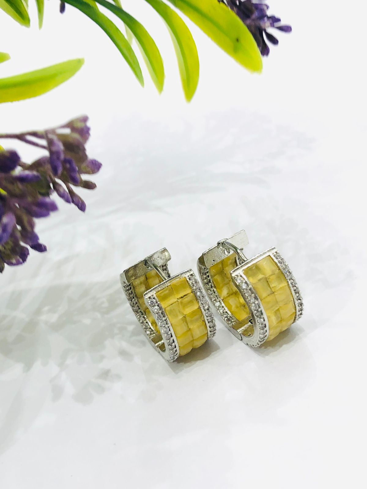 Yellow Crystal Hoops Earrings