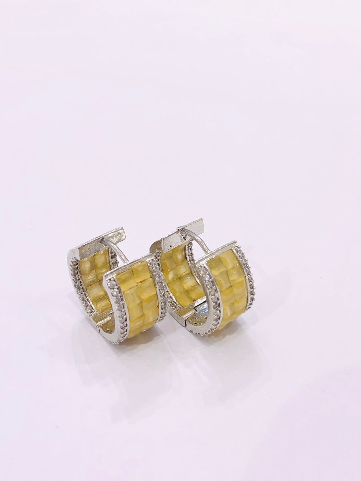 Yellow Crystal Hoops Earrings