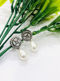 Thumbnail for Pearl Diamond Oxidised Earrings