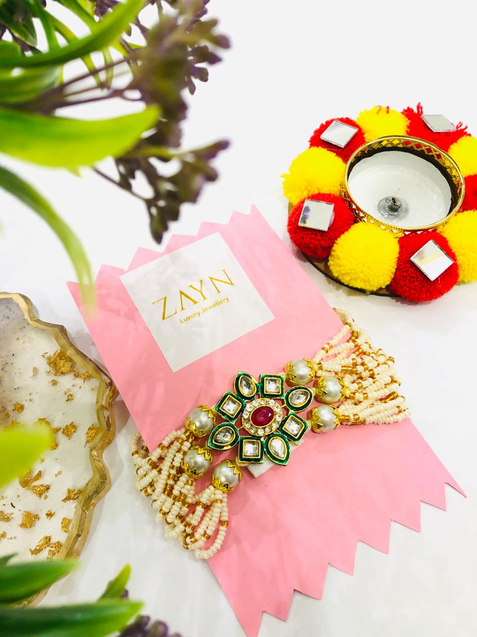 Kundan Pearl Layer Rakhi