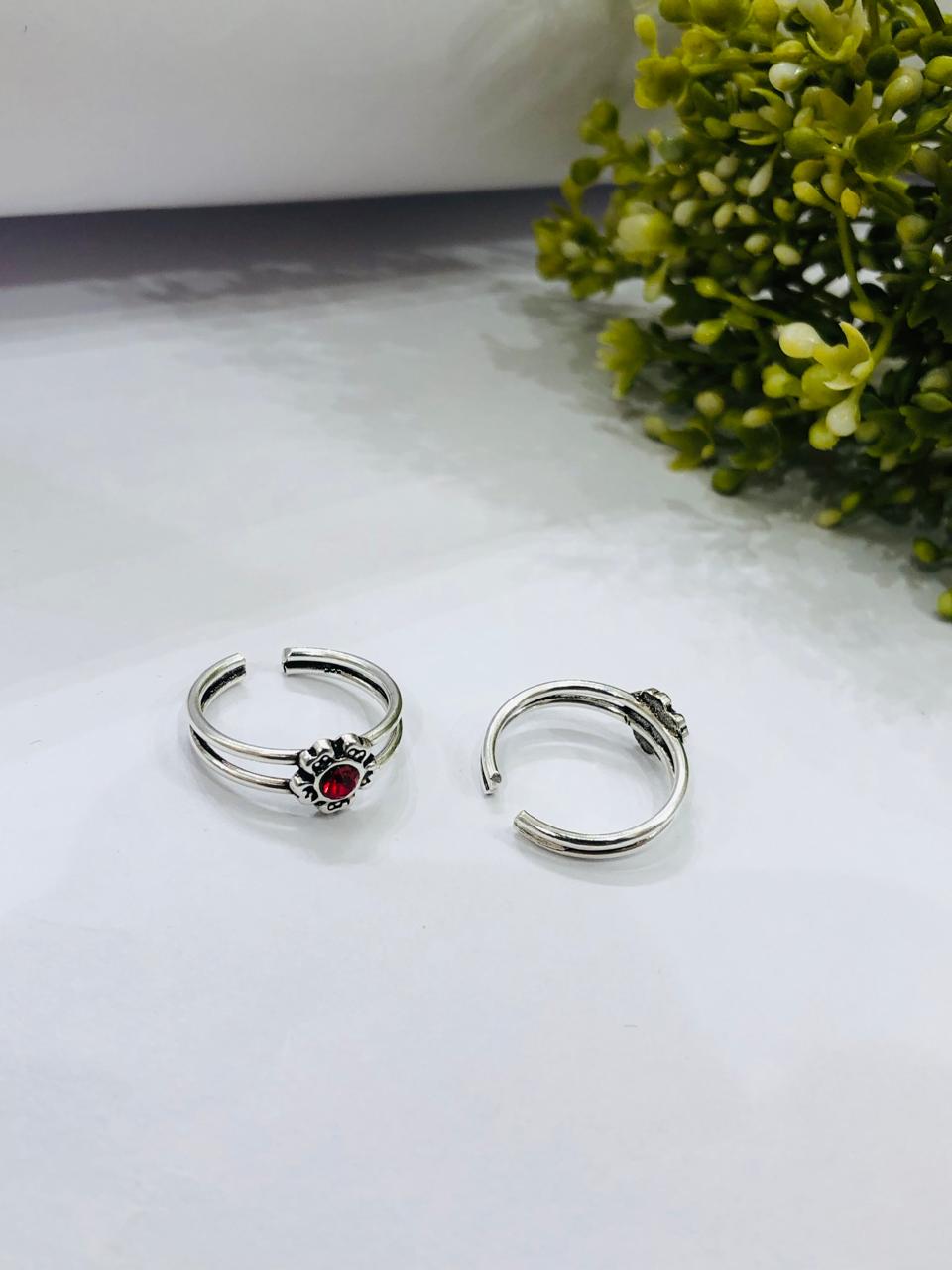 925 Silver Red Toe Ring