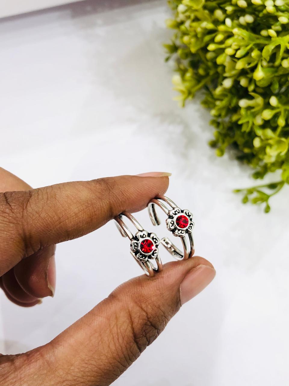 925 Silver Red Toe Ring