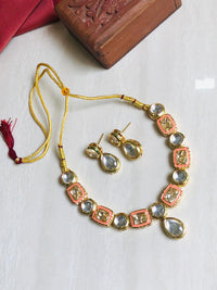 Thumbnail for Orange Polki Necklace Set