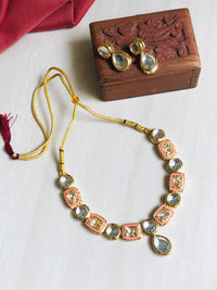 Thumbnail for Orange Polki Necklace Set