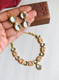 Thumbnail for Orange Polki Necklace Set