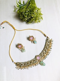Thumbnail for Pink Mint Kundan Necklace Set