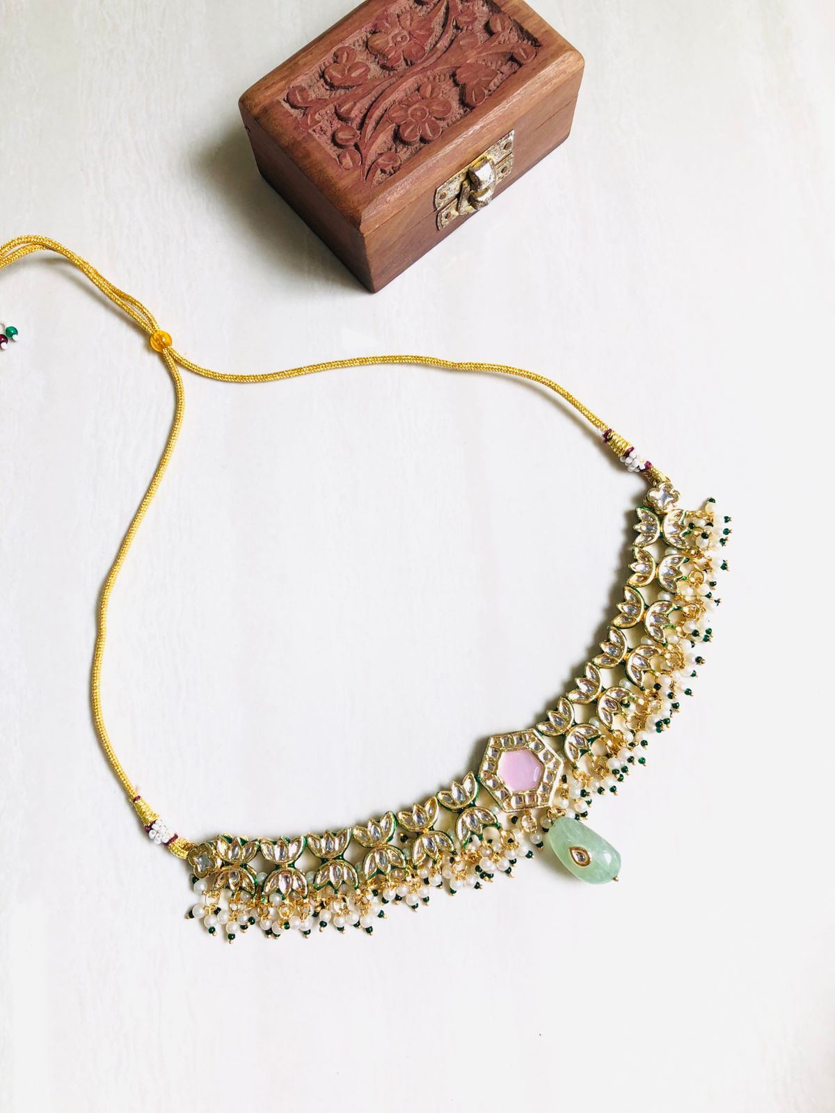 Pink Mint Kundan Necklace Set