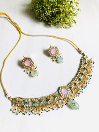 Thumbnail for Pink Mint Kundan Necklace Set