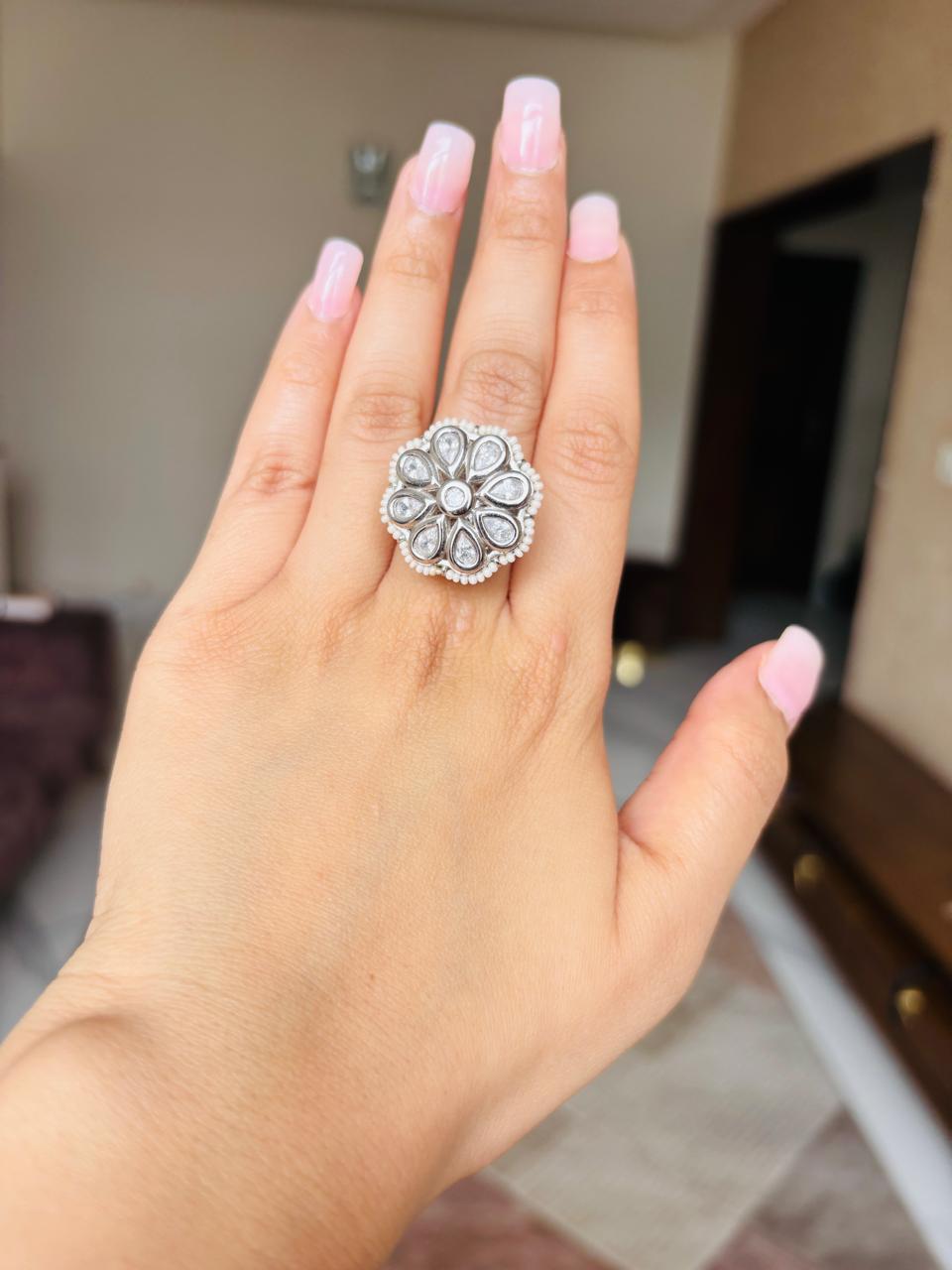 Flower Kundan Cocktail Ring