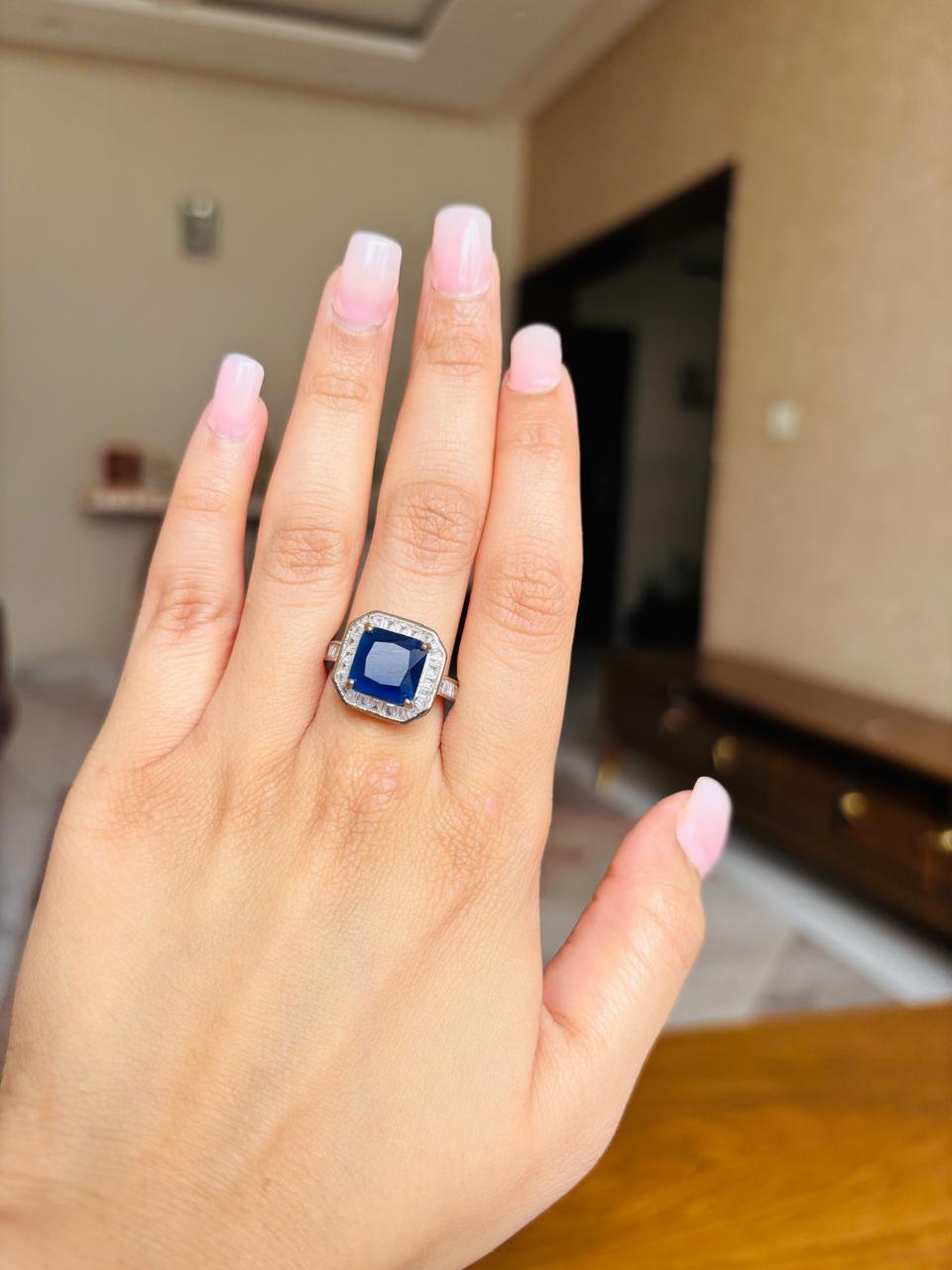 Square Blue Sapphire Ring - Main Image