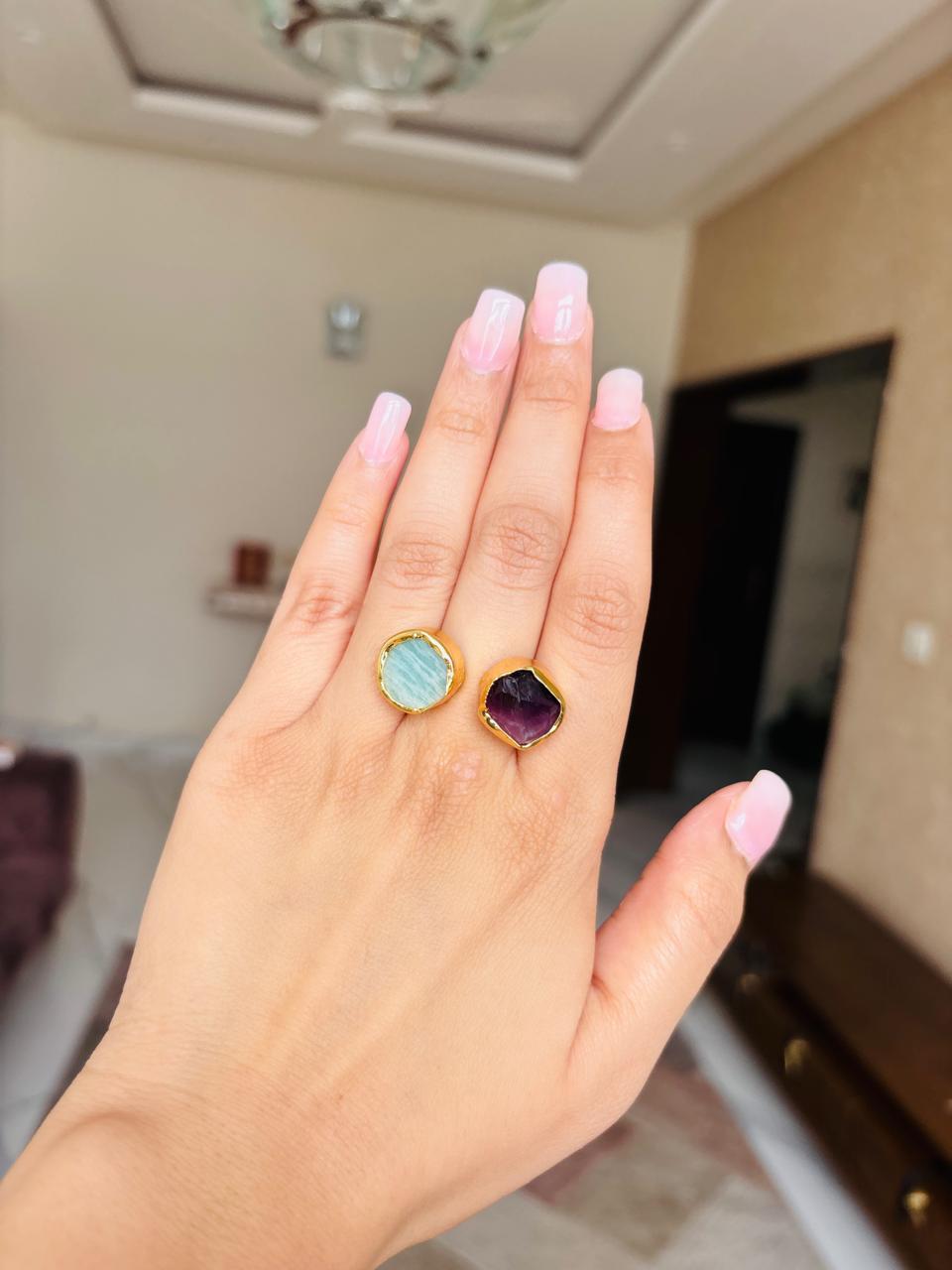 Green Purple Raw Stone Ring