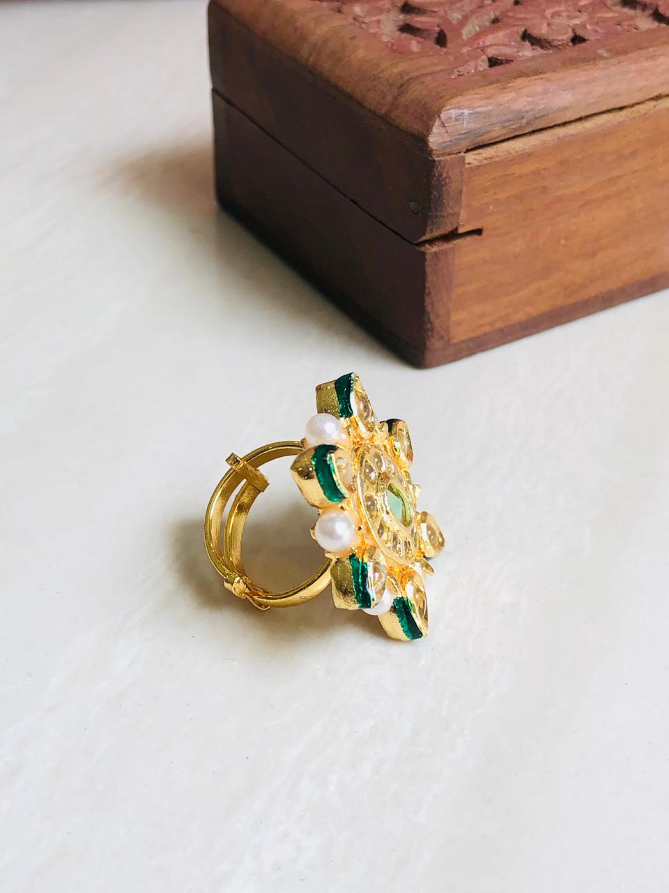 Mint Pearl Kundan Ring