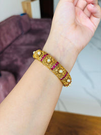 Thumbnail for Gold Pearl Flower Kada Bangle
