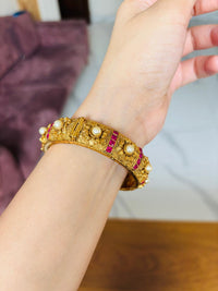 Thumbnail for Gold Pearl Flower Kada Bangle