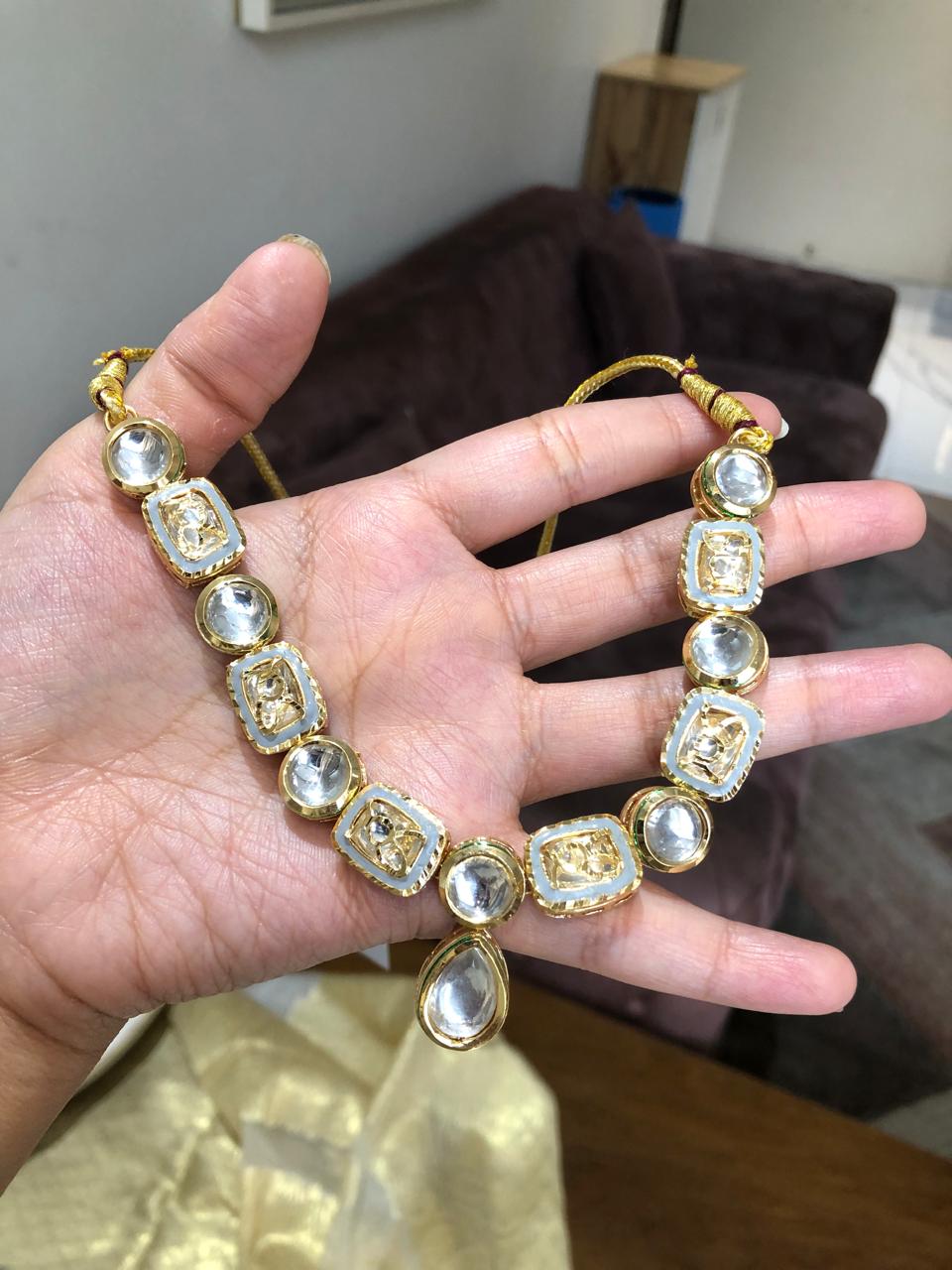 Blue Polki Necklace Set
