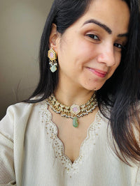 Thumbnail for Pink Mint Kundan Necklace Set