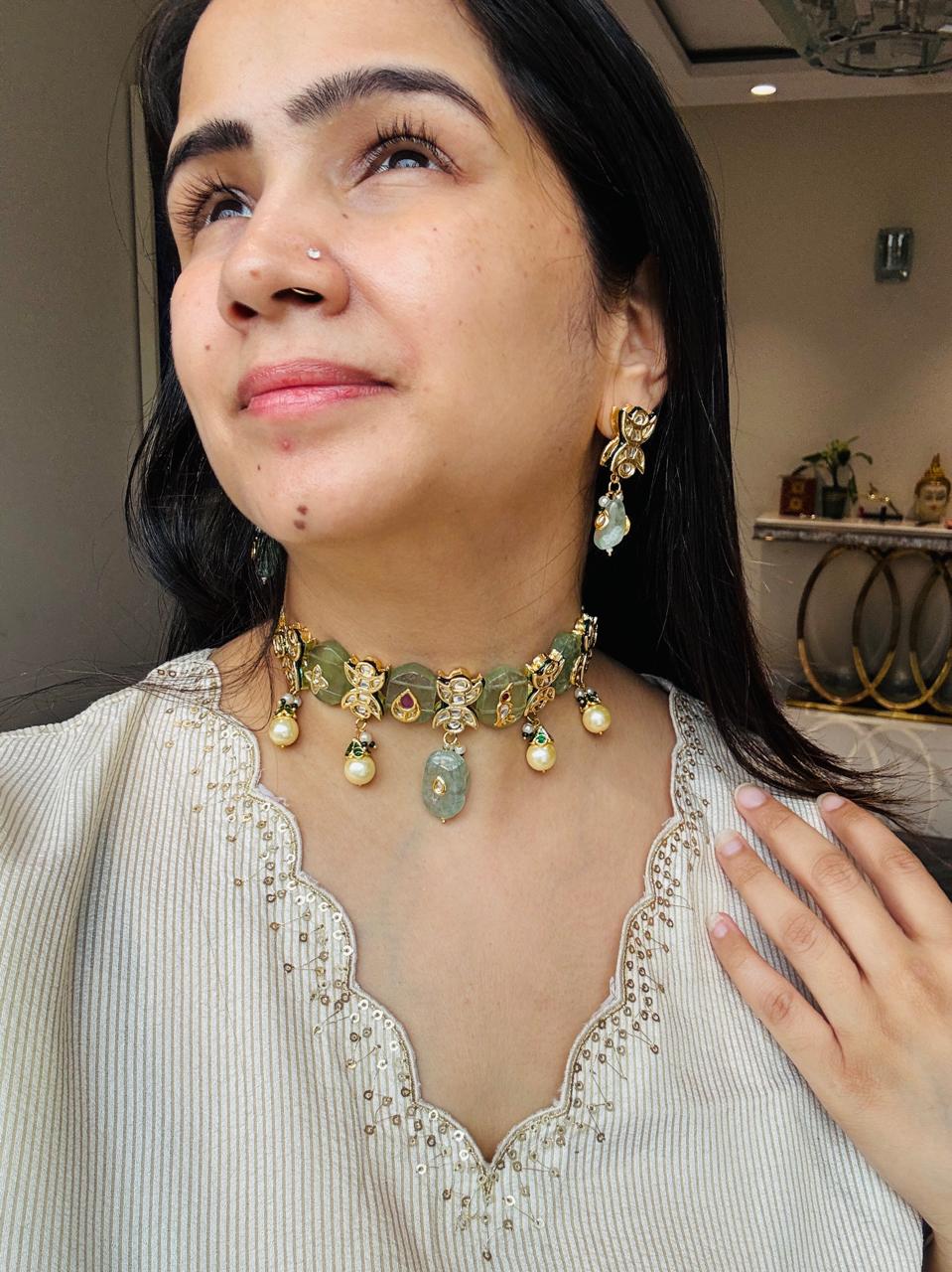 Mint Majesty Kundan Necklace Set